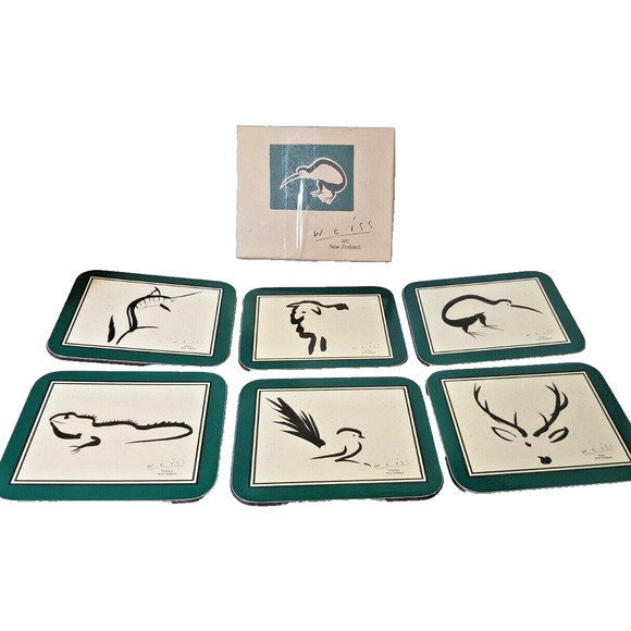 Set 6 Weiss Art COASTERS Australia Wildlife Animals Black Abstract Cork Lizard - Picture 1 of 12